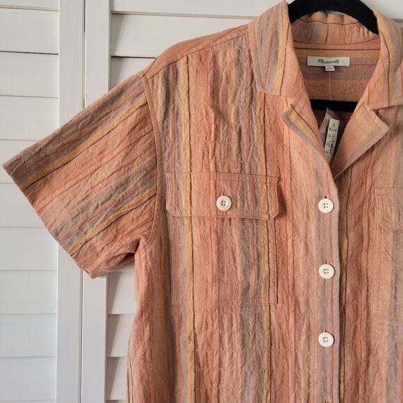 Madewell Linen Blend Striped Camp Shirt Women's S Coastal Casual Vacation Summer - Picture 3 of 10
